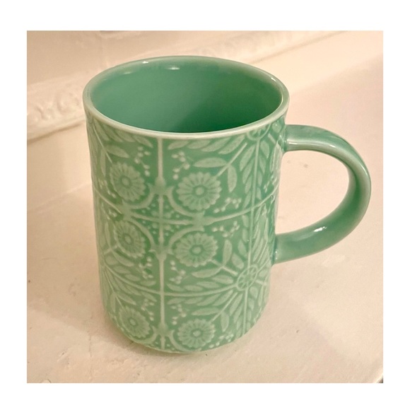 Starbucks 12 oz Jade Green Ceramic Coffee Mug with Embossed 3D Floral Design - Picture 1 of 9